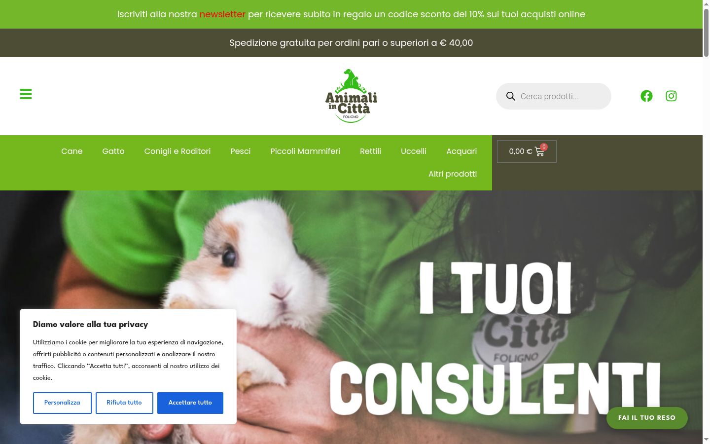 Screenshot del banner di consenso mostrato prima di qualsiasi interazione
