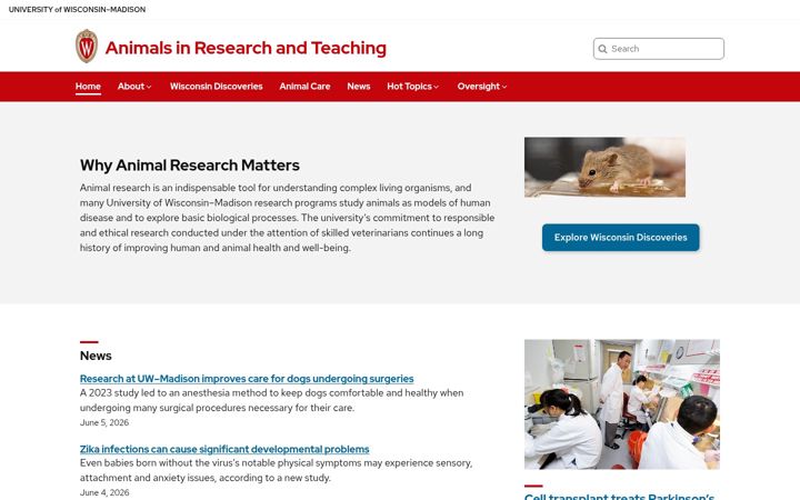 Skjermbilde av animalresearch.wisc.edu