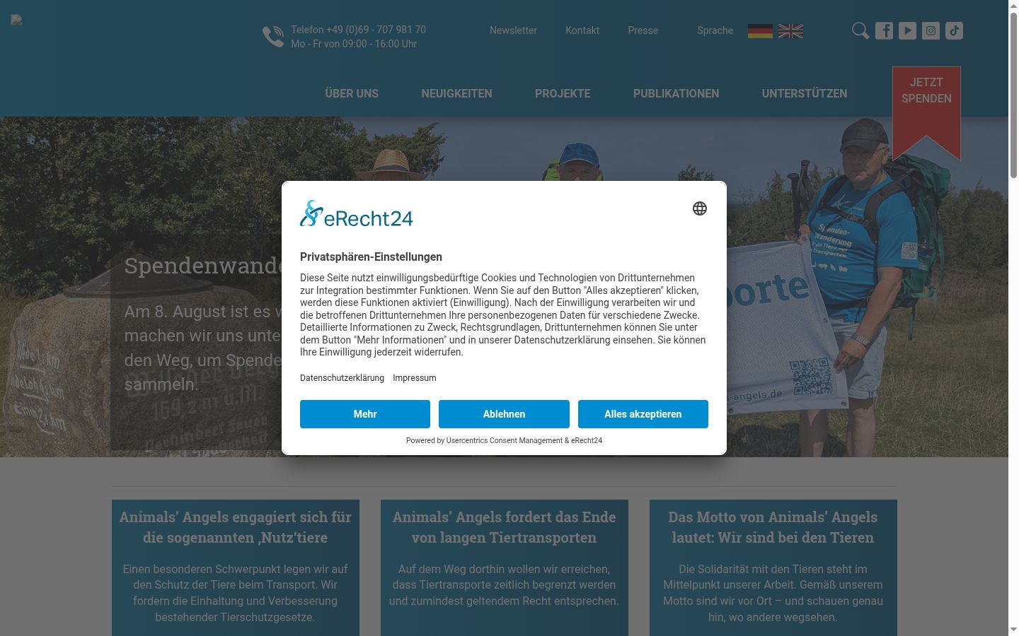 Screenshot del banner di consenso mostrato prima di qualsiasi interazione