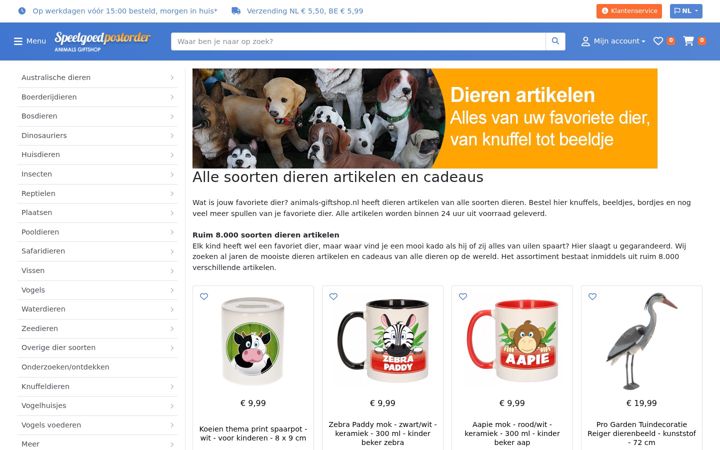 Screenshot of animals-giftshop.nl
