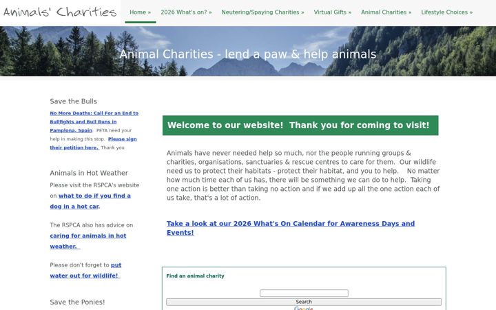 Screenshot of animalscharities.co.uk