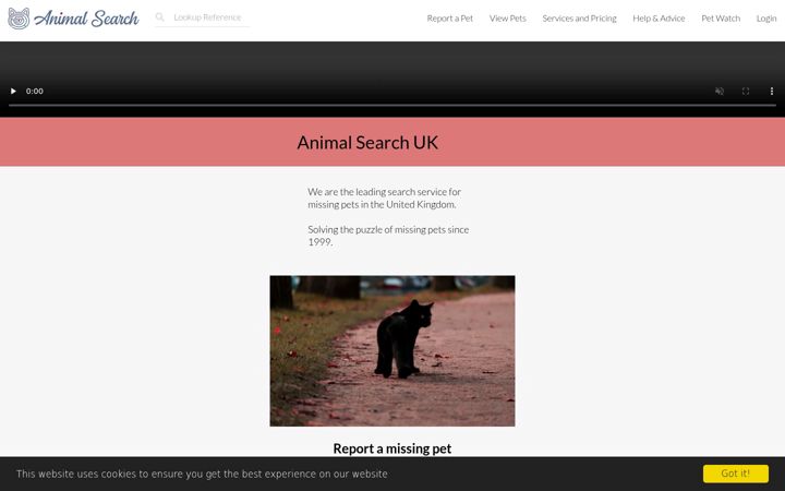 Screenshot of animalsearchuk.co.uk