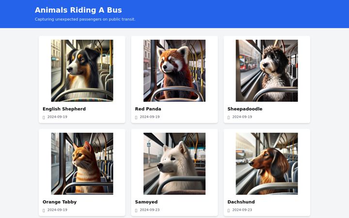 Screenshot of animalsridingabus.com
