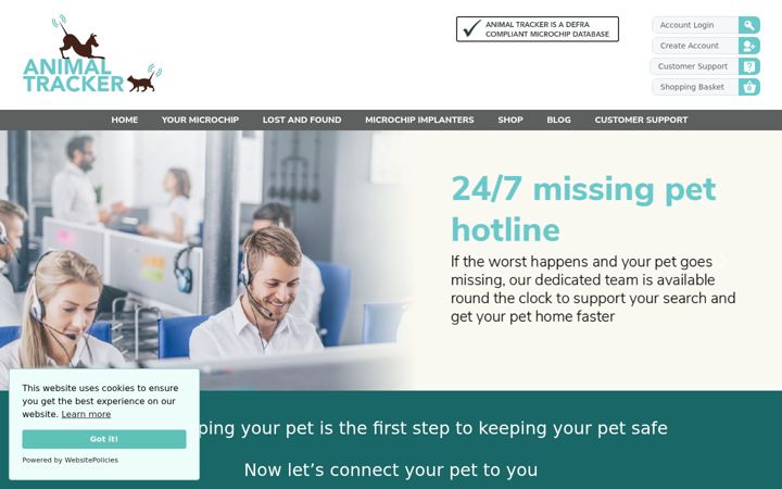 Screenshot of animaltracker.co.uk