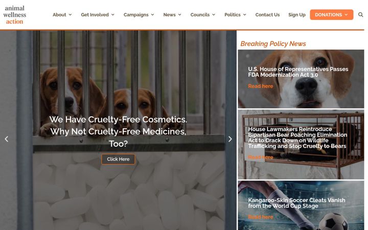Screenshot of animalwellnessaction.org