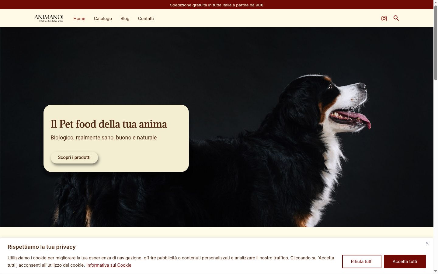 Screenshot del banner di consenso mostrato prima di qualsiasi interazione