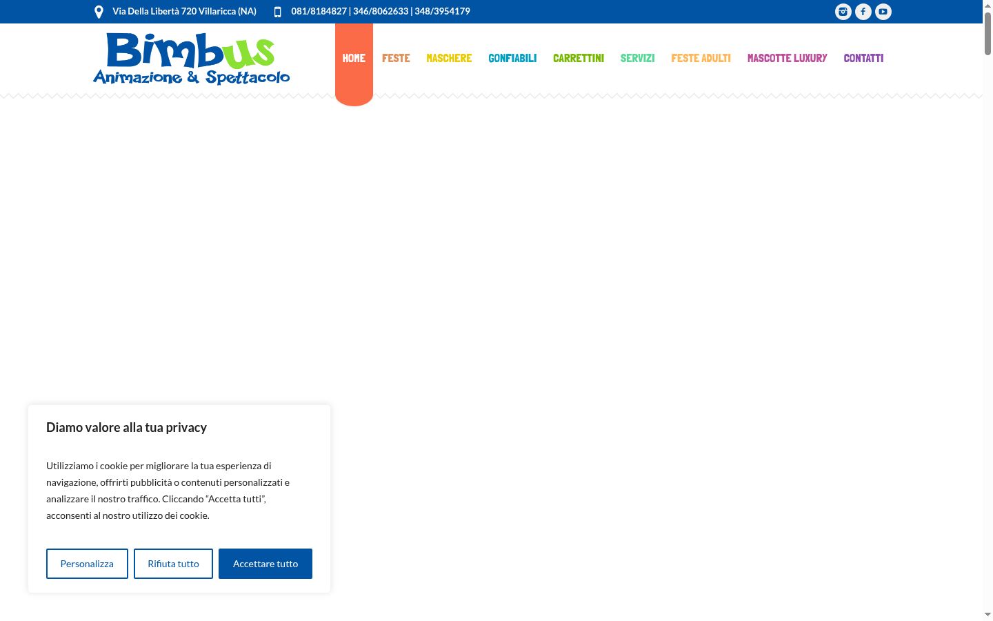 Screenshot del banner di consenso mostrato prima di qualsiasi interazione