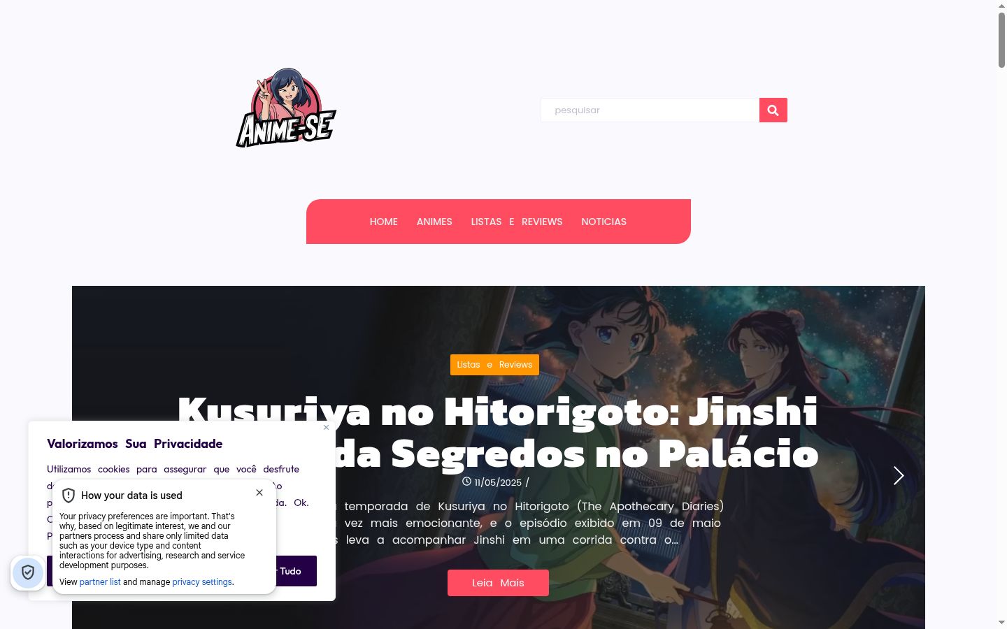 Screenshot del banner di consenso mostrato prima di qualsiasi interazione
