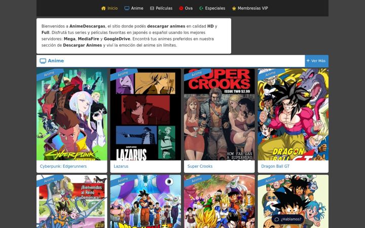 Screenshot of animedescargas.com