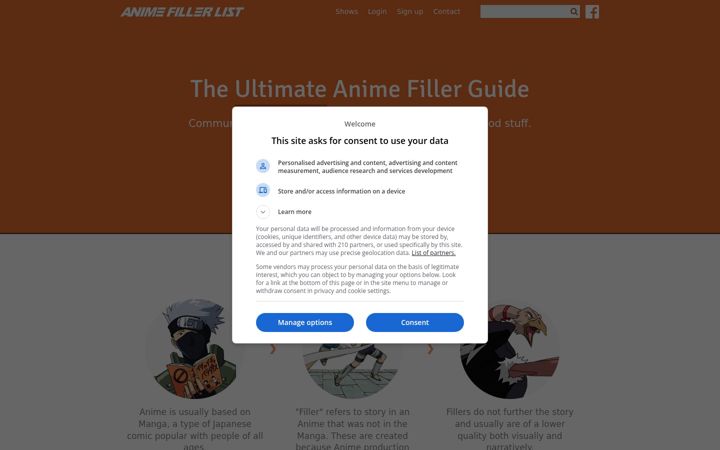 Screenshot of animefillerlist.com
