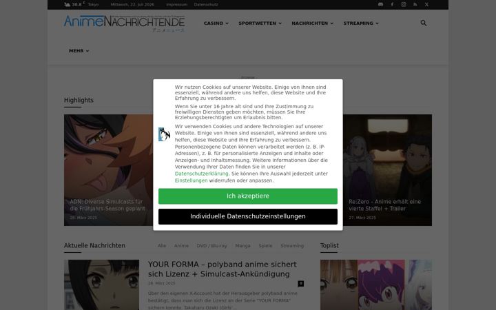 Screenshot of animenachrichten.de