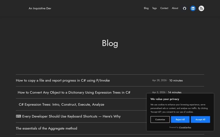 Screenshot von aninquisitivedev.com