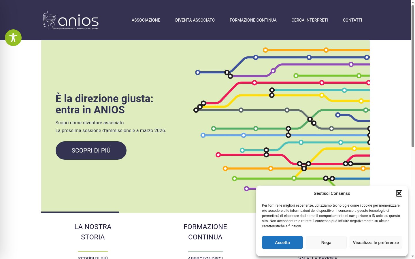 Screenshot del banner di consenso mostrato prima di qualsiasi interazione