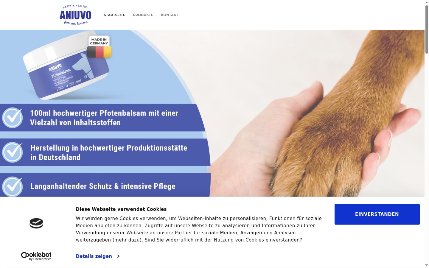 Screenshot des Einwilligungsbanners vor jeglicher Interaktion