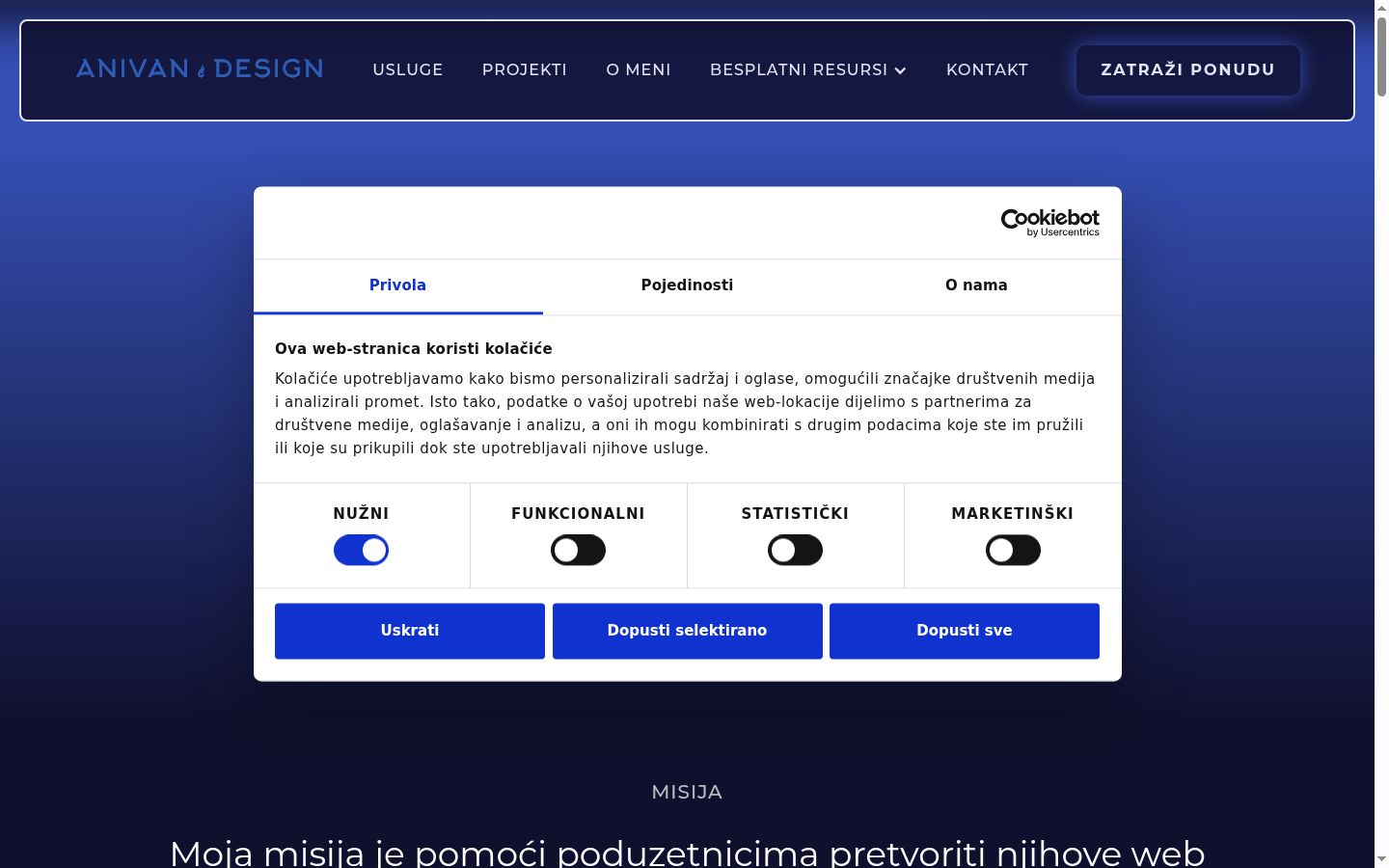 Screenshot tal-banner tal-kunsens muri qabel kwalunkwe interazzjoni