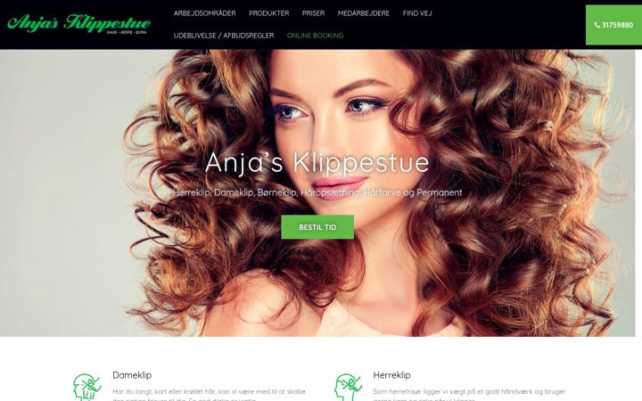Screenshot of anjasklippestue.dk
