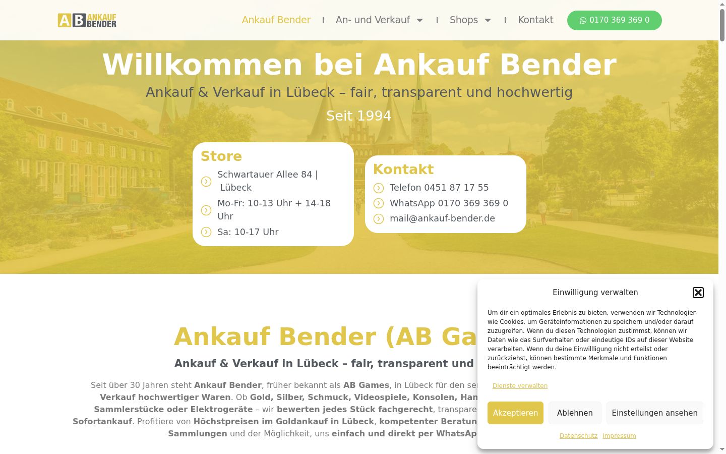 Screenshot des Einwilligungsbanners vor jeglicher Interaktion