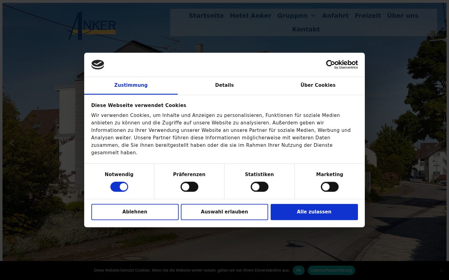 Skärmbild av samtyckesbannern som visades före någon interaktion