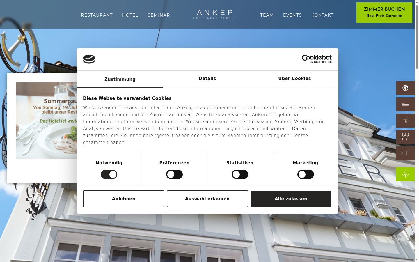 Captura de ecrã do banner de consentimento apresentado antes de qualquer interação