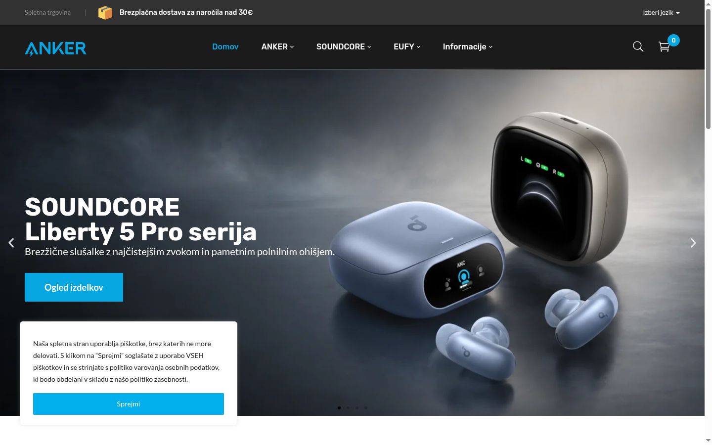 Screenshot del banner di consenso mostrato prima di qualsiasi interazione