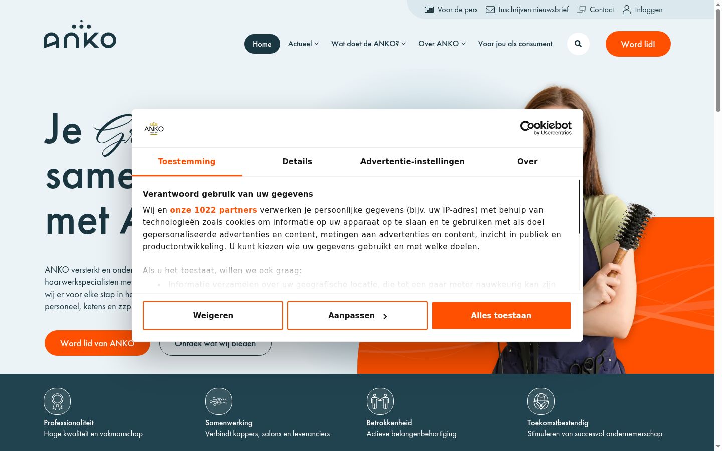 Ekrānuzņēmums ar piekrišanas baneri, kas tika rādīts pirms jebkādas mijiedarbības