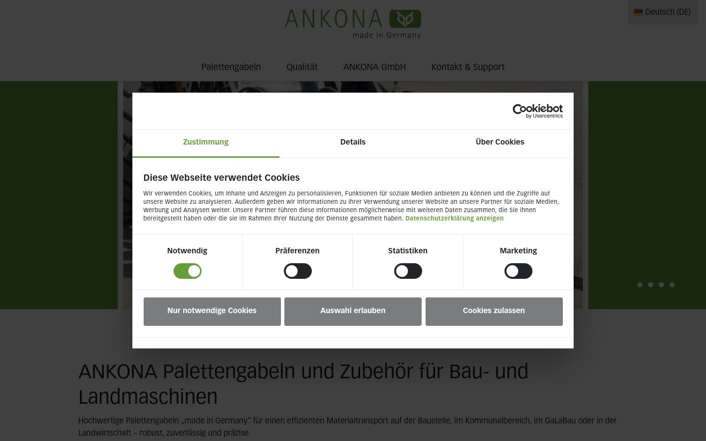 Screenshot del banner di consenso mostrato prima di qualsiasi interazione