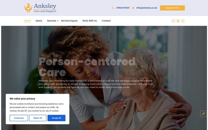 Screenshot of anksleycare.co.uk