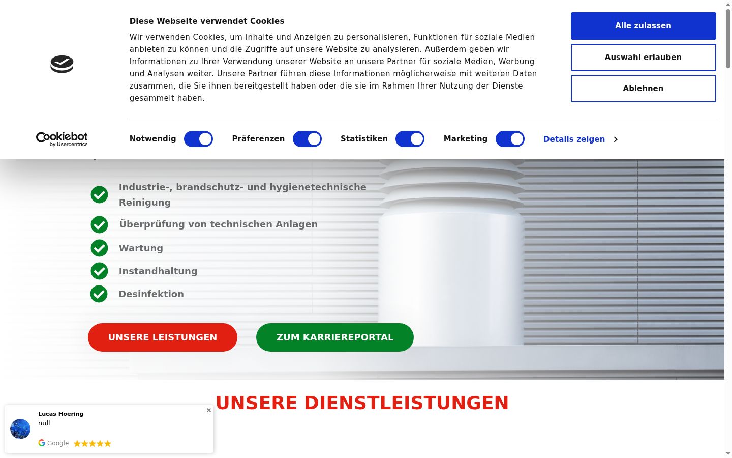 Screenshot des Einwilligungsbanners vor jeglicher Interaktion