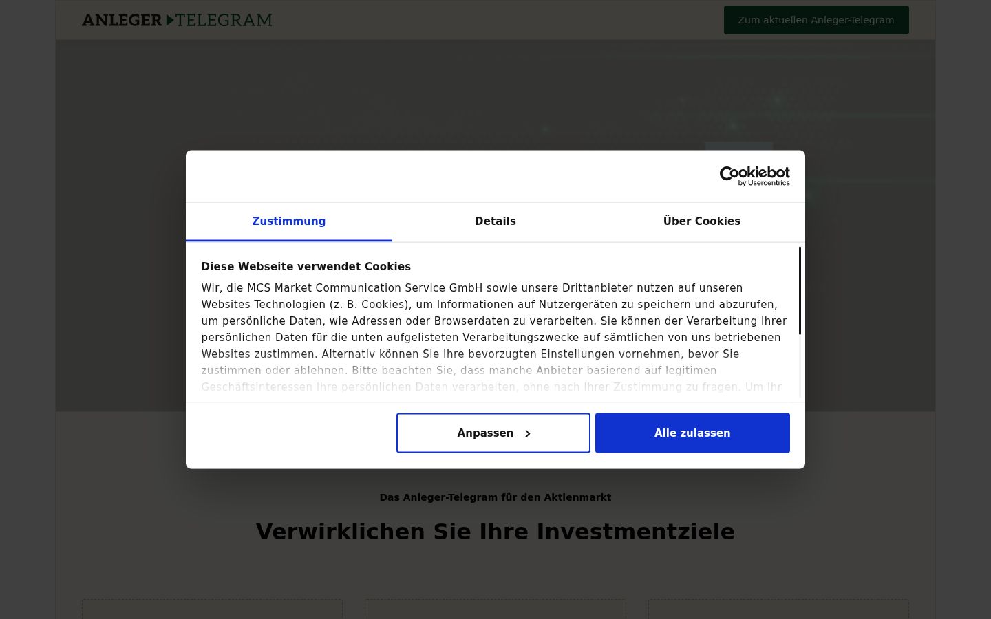 Screenshot del banner di consenso mostrato prima di qualsiasi interazione
