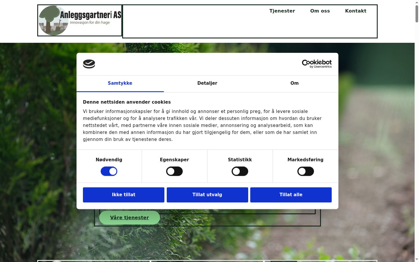 Skärmbild av samtyckesbannern som visades före någon interaktion