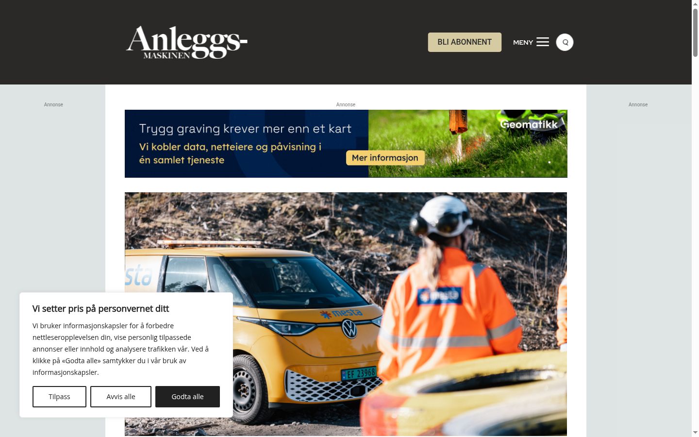 Skärmbild av samtyckesbannern som visades före någon interaktion