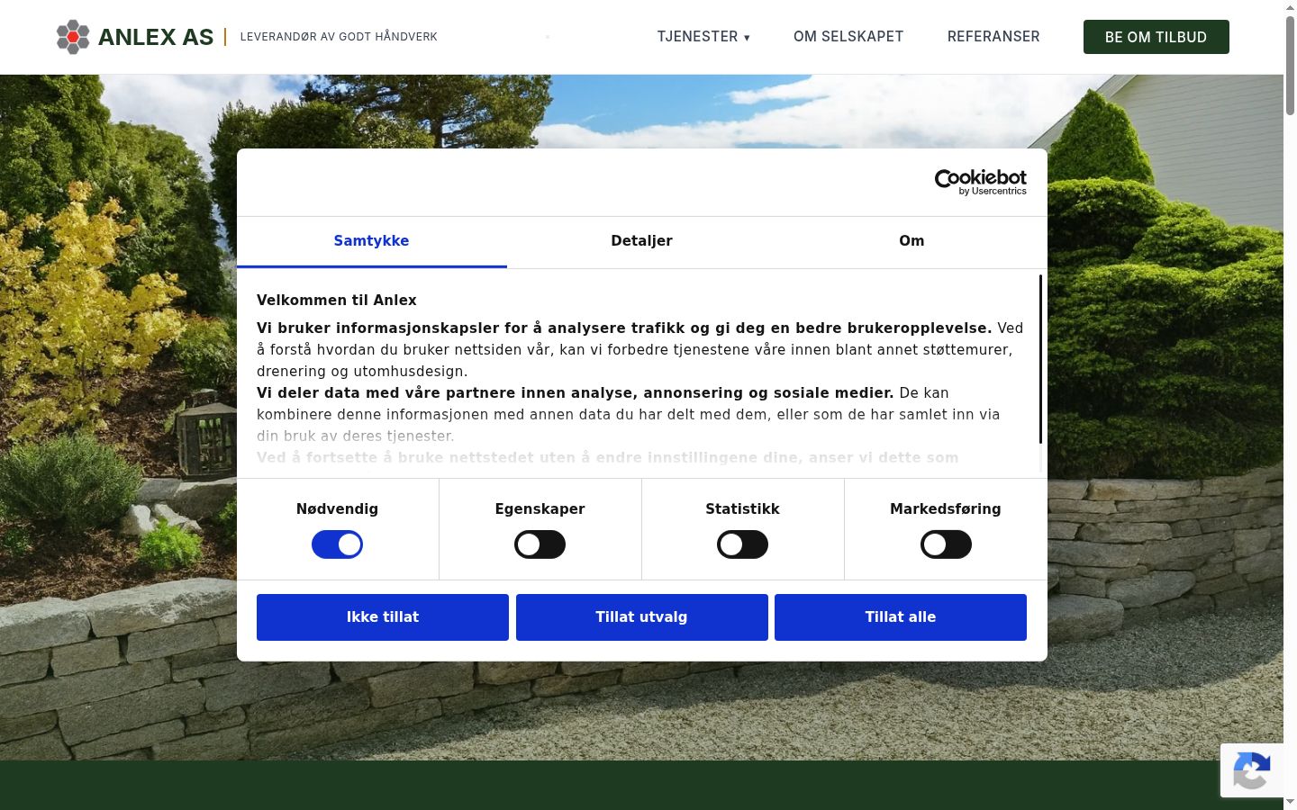 Skärmbild av samtyckesbannern som visades före någon interaktion