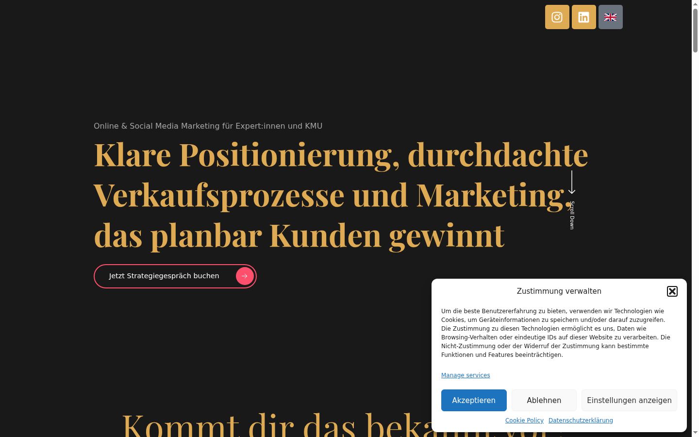 Screenshot del banner di consenso mostrato prima di qualsiasi interazione