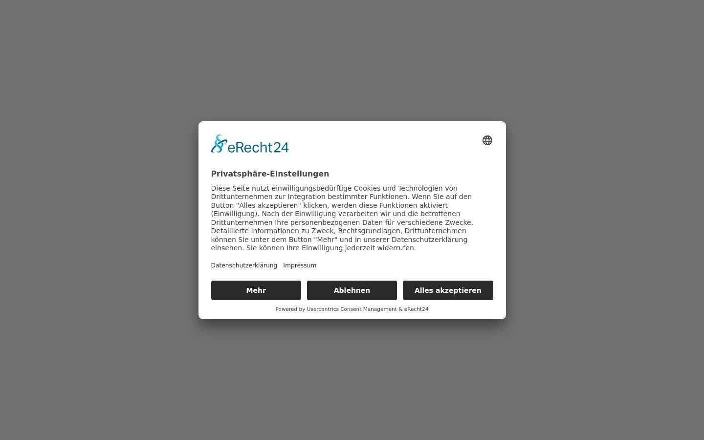 Screenshot des Einwilligungsbanners vor jeglicher Interaktion