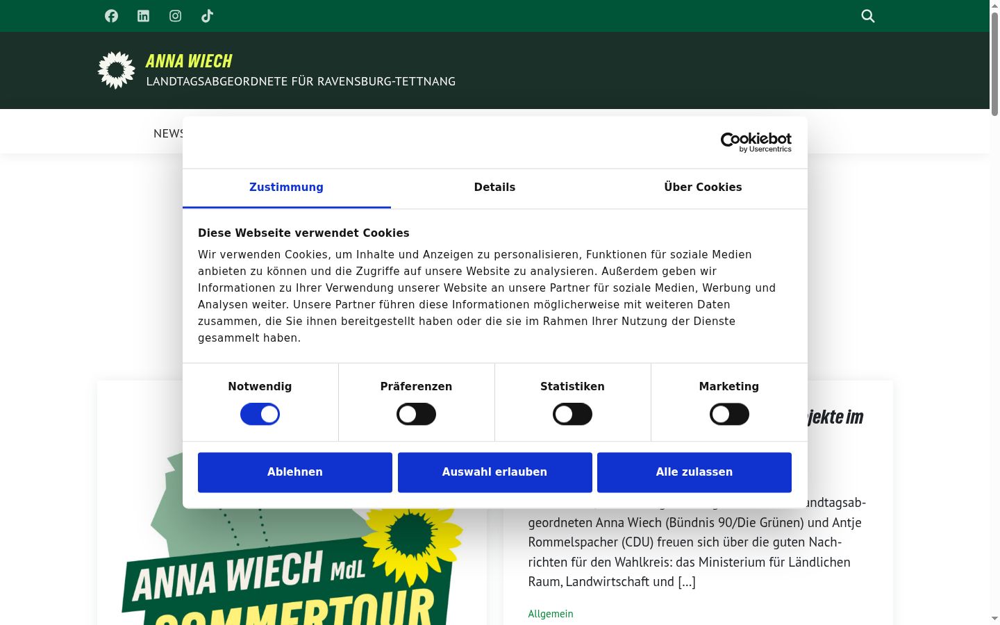 Ekrānuzņēmums ar piekrišanas baneri, kas tika rādīts pirms jebkādas mijiedarbības
