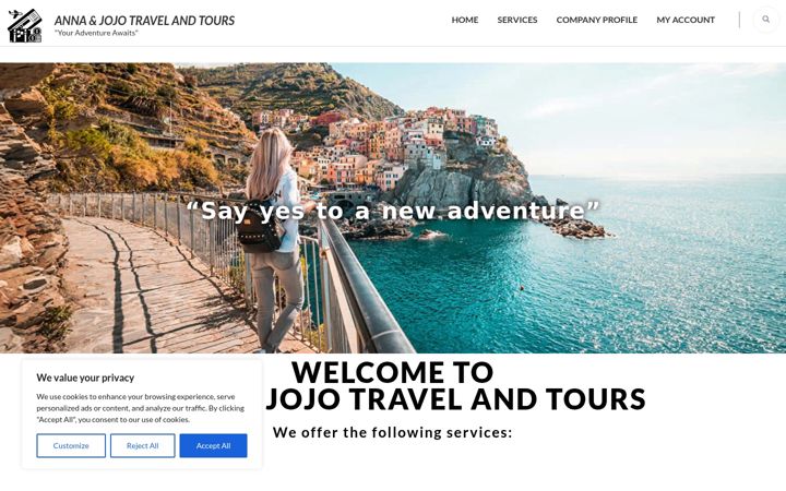 Screenshot of annaandjojotravelandtours.com
