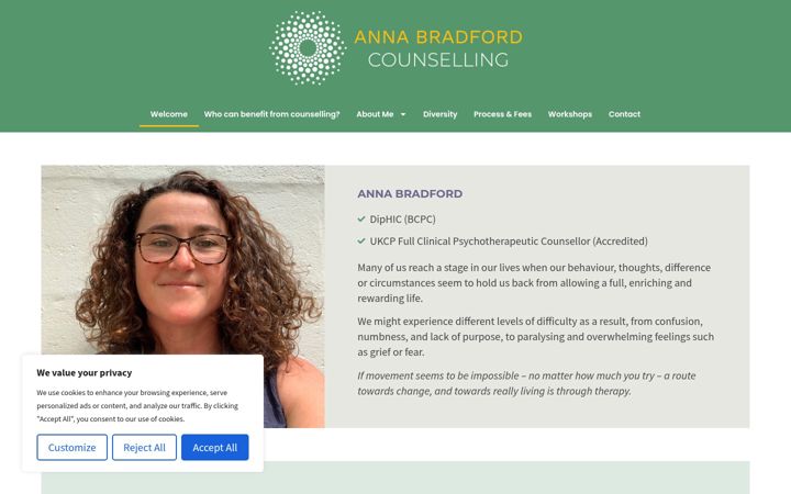 Screenshot of annabradfordcounselling.co.uk