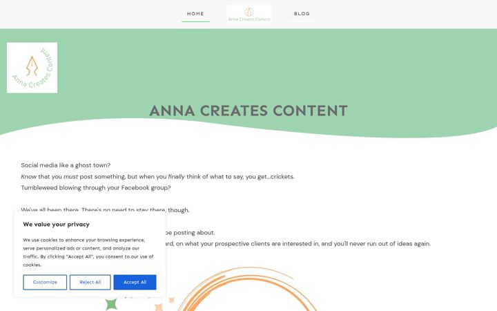 Screenshot of annacreatescontent.co.uk
