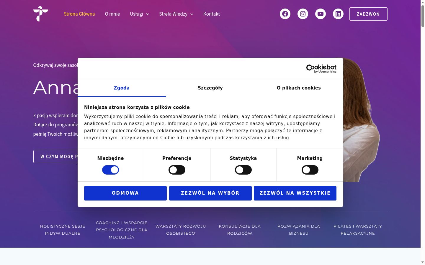 Zrzut ekranu banera zgody wyświetlanego przed jakąkolwiek interakcją
