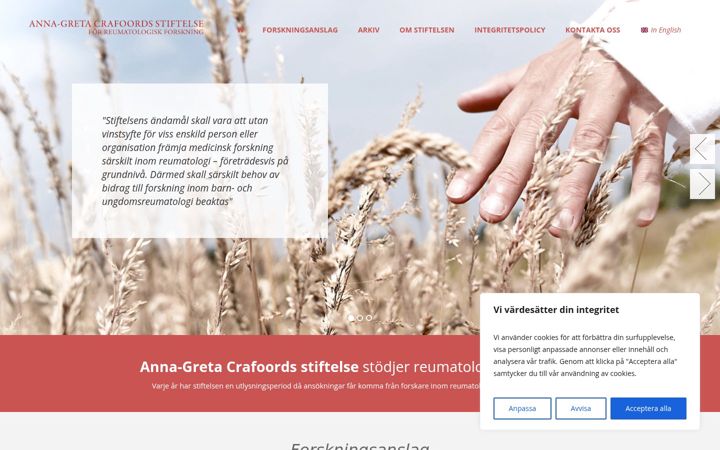 Screenshot of annagretacrafoord.se