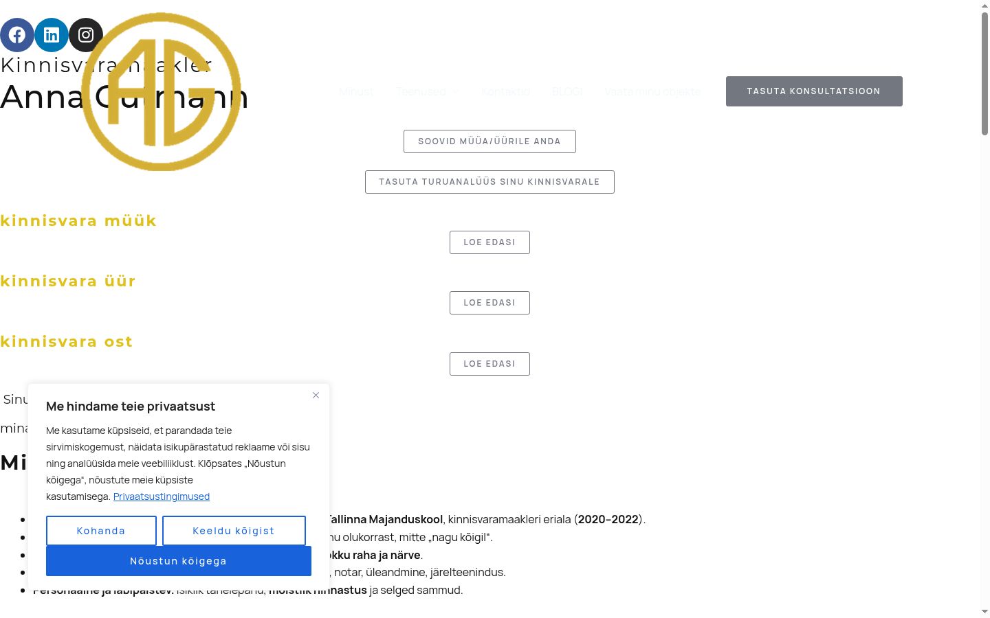 Screenshot del banner di consenso mostrato prima di qualsiasi interazione