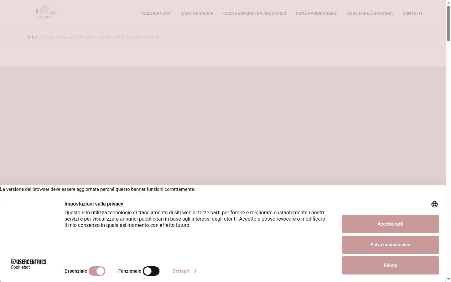 Screenshot del banner di consenso mostrato prima di qualsiasi interazione