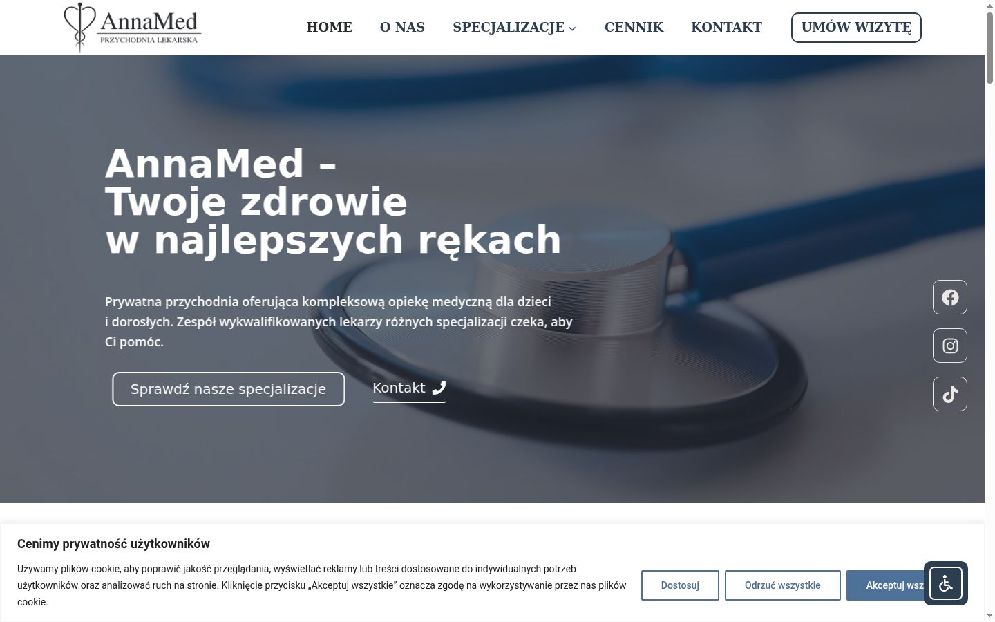 Zrzut ekranu banera zgody wyświetlanego przed jakąkolwiek interakcją