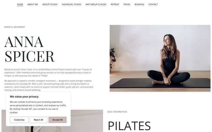 Screenshot of annaspicerpilates.com