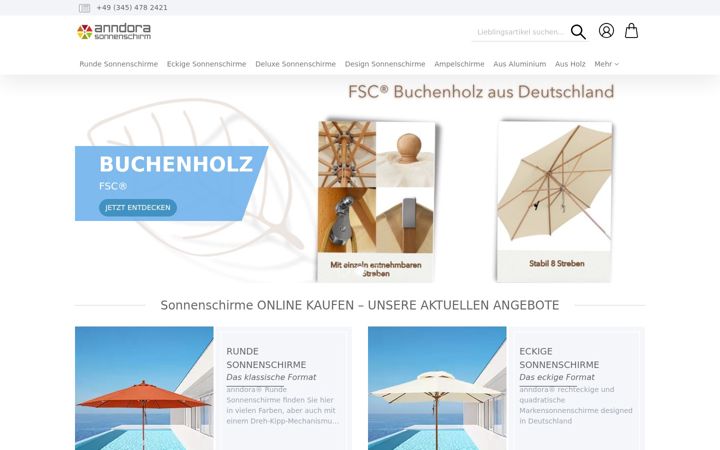Screenshot of anndora-sonnenschirm.de