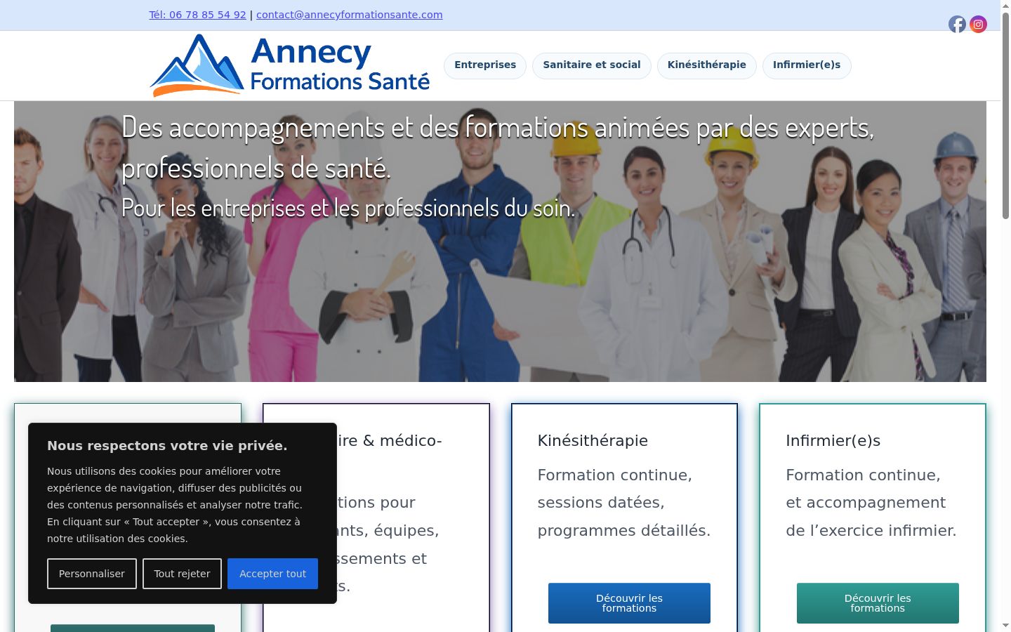 Capture d'écran de la bannière de consentement affichée avant toute interaction