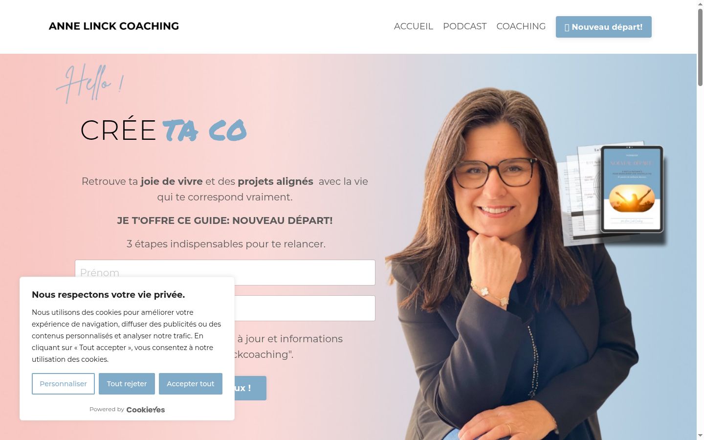 Capture d'écran de la bannière de consentement affichée avant toute interaction