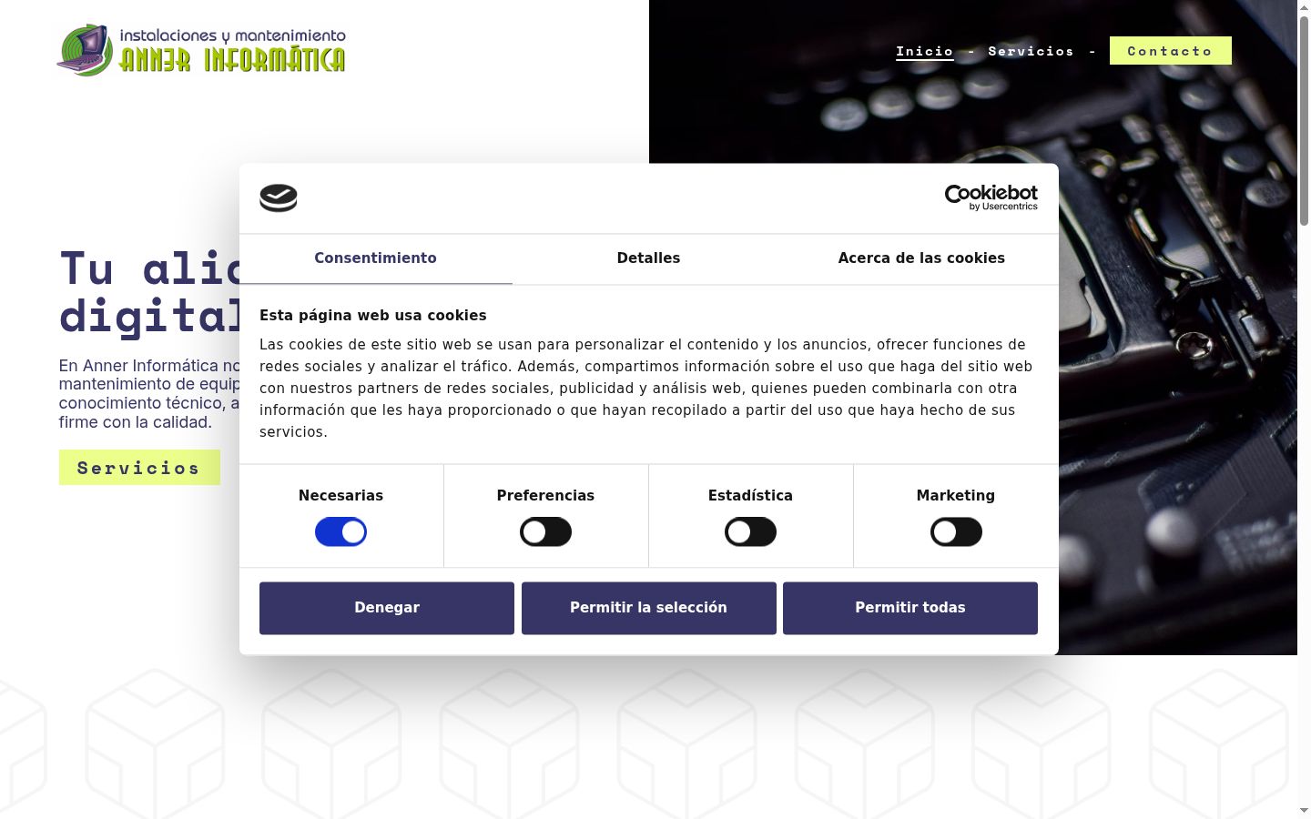 Screenshot of the consent banner shown before any interaction