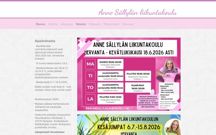 Screenshot of annesallylanliikuntakoulu.com