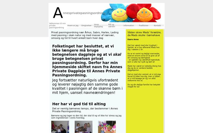 Screenshot of annesprivatepasningsordning.dk